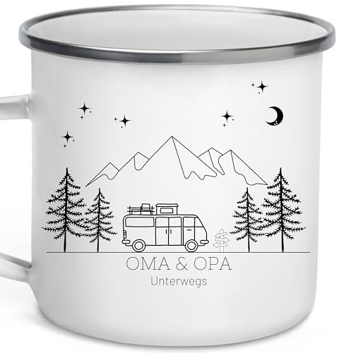 Little Mathilda Emaille Tasse Camping personalisierte Campingtasse mit Namen Kaffeetasse Zubehör Wohnmobil Wohnwagen Van Geschirr Edelstahl Becher Campingküche Geschenk für Camper