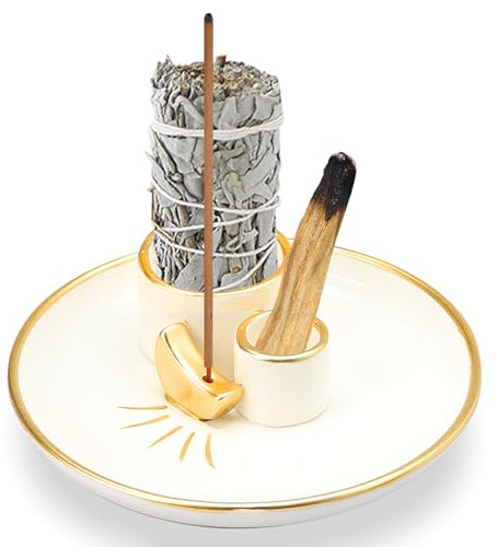 FYting Räucherschale 5-In-1,Räucherpfanne Keramik 15.2 cm,Räuchergefäß,Palo Santo Halter Räucherholz Salbei Räuchern,Für Citronella Ambrosia, Duftkerze, Duftkerze Yoga/Meditation(Säule)