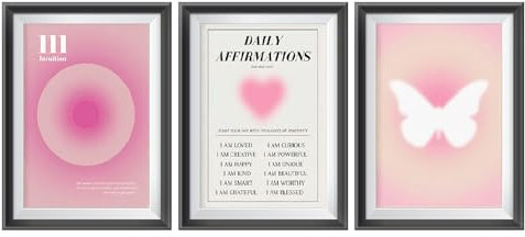 HENGBIRD Juego de 3 cuadros de pared con número aura degradado de color rosa, 30 x 40 cm imágenes en lienzo para dormitorio, adolescente, decoración de habitación