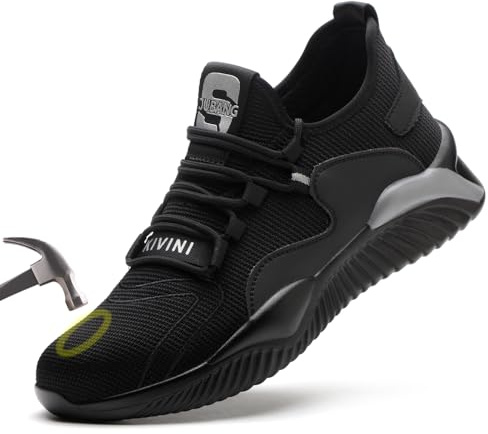 Zapatos de Seguridad para Hombre Mujer Zapatillas de Trabajo Transpirable Ligeros Zapatos Trabajo Antideslizante con Puntera de Acero Invierno Negro Gris 38EU