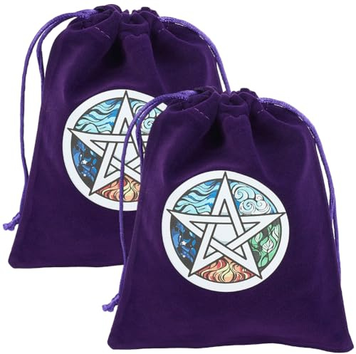 CREATCABIN 2 bolsa de Tarot de Terciopelo con Cordón, para Guardar Dados, Cartas de Tarot, Barajas de Tarot, con Diseño de Estrella Morada Y Pentagrama, para Joyería, Cristales, Altar, Runas, Regalo d