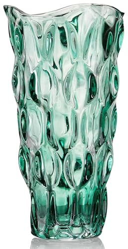 Glas Blume Vase, 24cm hohe Moderne Minimalistische Glasvase Mordische Kristall Dekorative Handgemachte Blumenarrangement für Home Office Dekor, Geschenk für Hochzeit Housewarming feiern (grün-1)