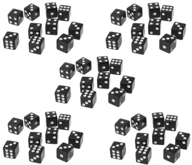 Lot de 50 mini dés D6 solides, super petits dés assortis, 5 couleurs acryliques (noir)