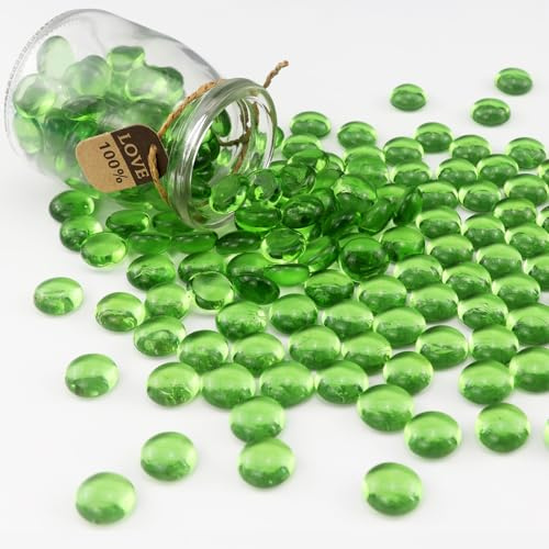 0.96LB Glass Beads Vase Filler Aquarium Gravel Decor Flat Glass Marbles Gems Pebbles Fish Tank Rocks Home Decorative Art Craft - Green
