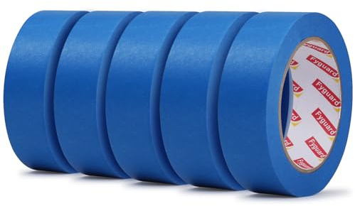 Fyguard 5 rotoli di nastro adesivo blu, 30 mm x 50 m, carta crespa universale per linee di colore affilate e lavorazione dei bordi, senza residui