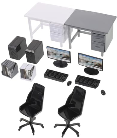 BESPORTBLE 2sets Miniatura Casa Delle Bambole Computer Tavolo Modello Ufficio Piccola Sedia Da Scrivania Mouse Tastiera Accessori per Ragazzi e Ragazze Fingere Gioco