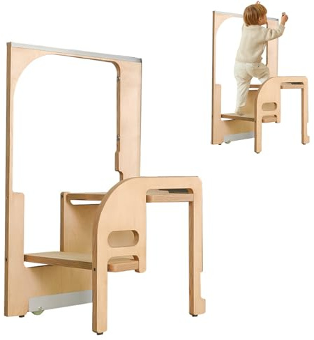 Taburete oculto de madera ultrafino, plegable, escalera de cocina ultrafina con almacenamiento, diseño que ahorra espacio para adultos, taburete portátil de 2 escalones