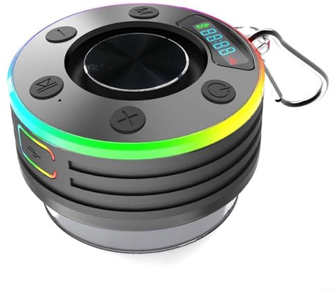 HomeVortex Radio-doccia impermeabile IPX7, con ventosa, altoparlante wireless 5.3, con display a LED, sintonizzatore FM, chiamate in vivavoce, 5-8 ore di riproduzione, per bagno (blu)