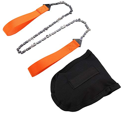 Sierra de Cadena Manual Portátil, 103cm, Acero Manganeso con Mango de Nylon, Naranja, Plegable para Camping y Supervivencia