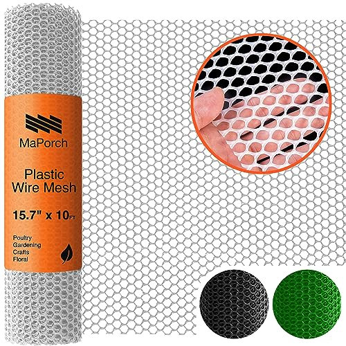 MAPORCH Vitt trådnätstaket i plast 38 cm x 25 cm rulle – perfekt för fjäderfä, hundar, kanin, ormbarriär & trädgårdsskötsel – hållbart plastnät – mångsidigt plaststaket och nätlösning