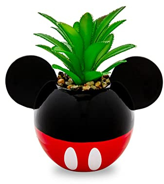 Silver Buffalo Disney Mickey Mouse 3-Inch Ceramic Mini Planter with Artificial Succulent | Small Flower Pot, Faux Indoor Plants for Desk Shelf, Home Decor Trinket Tray and Collectibles