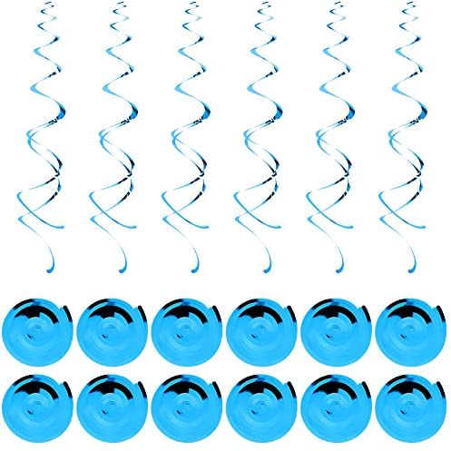 Hanging Swirl Decorations, 12 Rolls Lake Blue Swirls Ceiling Party Decorations Shiny Foil Swirls, Spiral Streamers Decoration for Girls and Women Birthday, Wedding, Xmas, Party Supplies