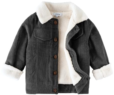 Volunboy Toddler Corduroy Sherpa Jacket, Fleece Lining Coat Lapel Button Down Thicked Warm Outwear for Baby Boys Girls