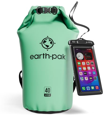Waterproof Dry Bag 40L - Roll Top Compression Sack for Kayak Paddleboard | Seafoam Green Waterproof Dry Bag 40L - IPX8 Phone Case, Roll Top Seal for Sailing, Kayaking & Paddleboarding