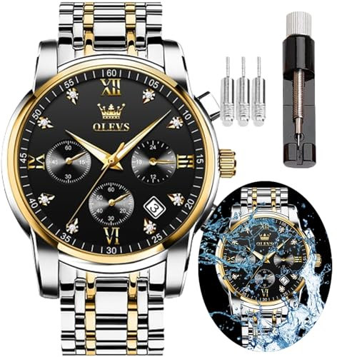 OLEVS Herren-Armbanduhr, analog, Quarz, Business, Edelstahl, wasserdicht, leuchtende Uhren, Luxury, lässig, großes Diamond-Zifferblatt, Datumsanzeige, multifunktional, Chronograph für Männer,