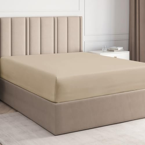 Spannbettlaken 90 x 200 cm - Tiefes 30 cm (12) - 100% Baumwolle Sateen, 400 Fadenzahl, Gebürstet & Weich - Strapazierfähig, Atmungsaktiv & Oeko-TEX Zertifiziert - Premium Bettlaken - Creme