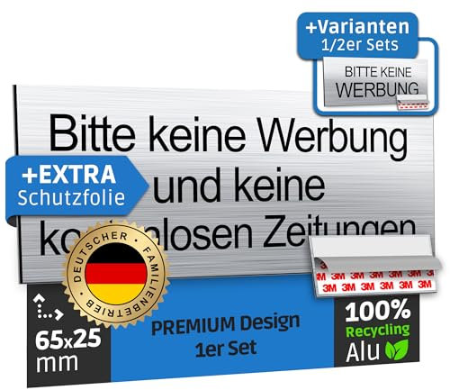 SCHILDERBOXX® Aufkleber keine Werbung und kostenlose Zeitungen [65x25mm, 100% Alu, 3M Tape] - Zeitung Verboten Briefkastenschild Selbstklebend