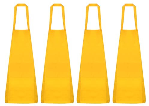 QUARKZMAN 4Pcs Delantales de Cocina de 75x65cm de Poliéster para Artistas con 2 Bolsillos para Mujeres Hombres Chefs Hogar Cocina Restaurante Manualidades Jardín Color Amarillo