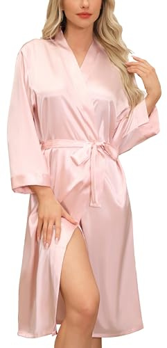 Sopesil Albornoces de Satín para Mujer Kimono de Novia Largo Boda Ligeros Albornoz Matutinas Suave Fiesta Dormir S-XXL