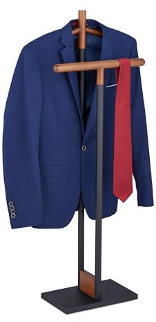 Relaxdays Herrendiener, für Jackett & Hose, HBT: 112x47x20 cm, Stahl & Holz, freistehender Stiller Diener, schwarz/braun