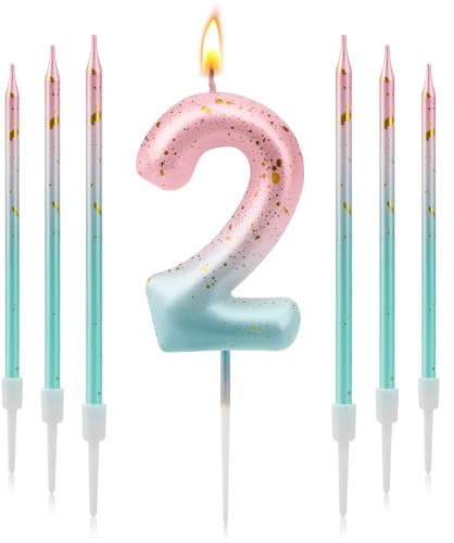 TAIXING vela de cumpleaños con números 2, 3D degradado de color, para niños, color rosa, azul degradado, vela numérica