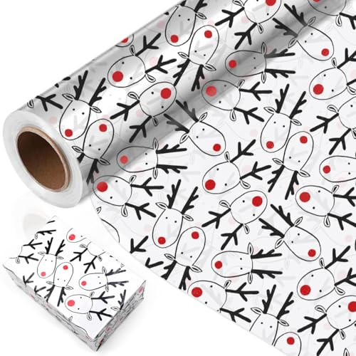 Christmas Wrapping Paper - 30m×80cm Elk Hamper Wrapping Cellophane Paper Roll,Clear Gift Wrap for Christmas and Xmas Present Gift Party Packaging(Folded in 40cm)