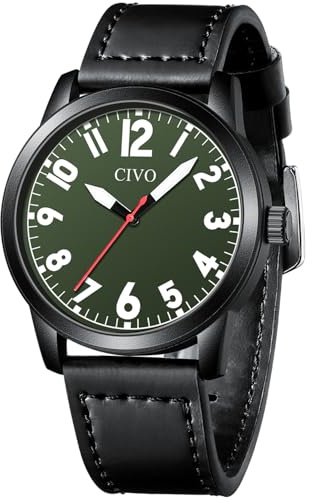 CIVO Uhren Herren Lederarmband Armbanduhr: Leicht Lesbare Uhr mit Groß Zahlen - Analog Quarz Schwarz Herrenuhren
