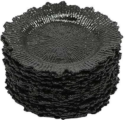 GUDBYWXB 24pcs Charger Plates, 13 Inch Disposable Dinner Plates, Round Plastic Table Setting Decor, Underplates for Dinner, Bulk Disposable Charger Plates for Wedding Party Christmas Event (Black)