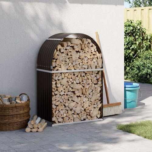 Xichuzi Kaminholzunterstand Braun 80x45x120 cm Verzinkter Stahl, Holzunterstand, Holzstapelhilfe, Aufbewahrung Holz, Holzregal, Brennholzregal Außen, Kaminholz Aufbewahrung - 364569