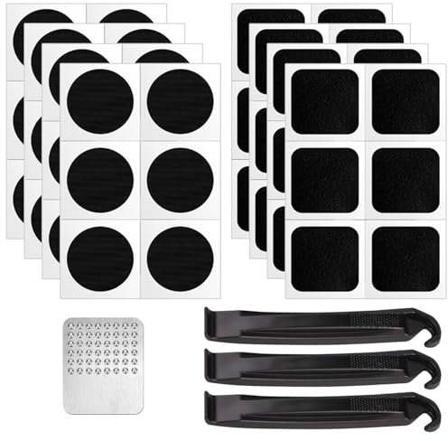 52 Stück Fahrrad Flickzeug Set, Selbstklebende Fahrradreifen-Reparatur-Patches,Fahrrad Reifen Flickzeug Reparaturset Fahrrad Fahrradreifen Reparatur Set, für Rennrad- und Mountainbike-Reifen