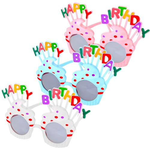 oruola 3 Pairs Happy Birthday Glasses,Birthday Glasses,Fun Party Sunglasses for Adults,for Children Adult Party Gifts (Pink, Blue, White)