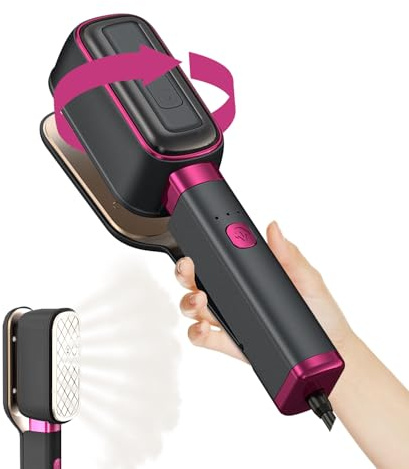 J&J EASIER, FASTER 3-in-1 Travel Press Iron Steamer for Clothes, 1000W, 20s Fast Heat Up, 180° Rotating, Portable Handheld Clamp & Vertical Steamer, 65ml Tank, Gray