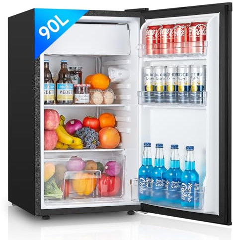 FOHERE Petit Frigo avec Congélateur de 91L, Réfrigérateur à une porte, Bac à Légumes, Thermostat Réglable, Silencieux, Petit Frigo de Bureau, Porte Réversible, Dortoir, Chambre, Noir
