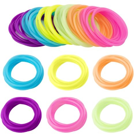 60 Pezzi Braccialetti Gommosi in Silicone Neon con Effetto Jelly – Braccialetti Luminosi Fluorescenti Colorati Pastello Anni '80, Bracciali dell’Amicizia per Feste, Discoteca e Riempire Sacchetti