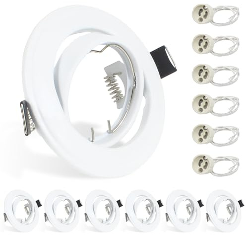 Wondlumi 6X Downlights for Ceiling Round Matt White Mounting Frame | LED Downlights Ceiling 360° Tilt Swivel GU10 Spotlight Fittings with Lamp Holders, Cutout: 68-85mm, No Bulbs