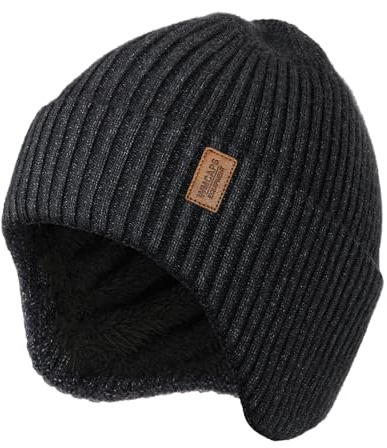 Wmcaps Wintermütze Herren Fleece Gepolsterte Strickmütze mit Ohrenschützern, Bequeme Weiche Winddichte Warme Mütze für Outdoor-Aktivitäten Kaltes Wetter Geschenk für Männer Frauen, Dunkelgrau