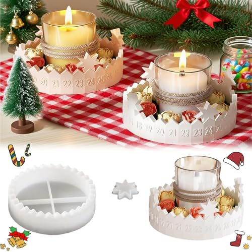 Zeaying Advent Wreath Silicone Moulds, Star Silicone Mould for Epoxy Resin Candles, Plaster Moulds for Casting Christmas, Advent Calendar 3D Silicone Mould Christmas