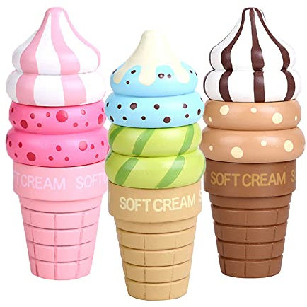 Ungfu Mall 3PCS Wooden Ice Cream Magnetic Connected Food Pretend Play Children Gift Toy Game Random Color