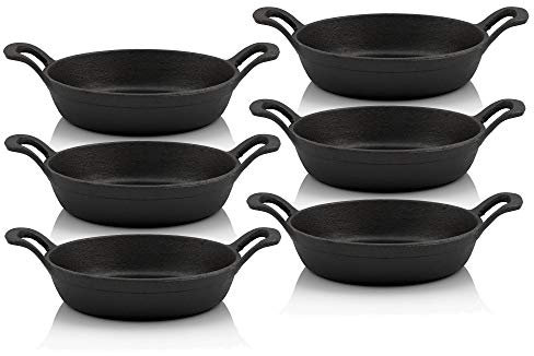 BBQ-Toro Gusseisen Servierpfännchen Set, 6 Stück | Ø 20 cm - rund | Grillpfannen Pfännchen, Gusspfanne, Bratpfanne, Feuerpfanne, Grillpfännchen, Gusseisenpfännchen, serving pan, Tischpfanne