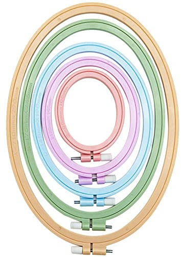 LAMXD 5 Pieces Embroidery Hoop Rectangle Oval Shape Embroidery Frame Cross Stitch Hoop Sewing Tool for Art Craft Handy Sewing (Multicolor),with Gold Eye Embroidery Needles