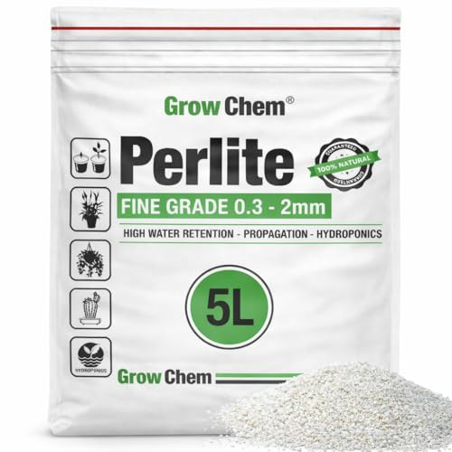 Grow Chem Perlite FINE for Plants (5 Litre) 0.3–2mm Fine Grade Seedling Mix- Premium Horticultural Perlite for Hydroponics & Propagation, Improves Drainage and Water Retention