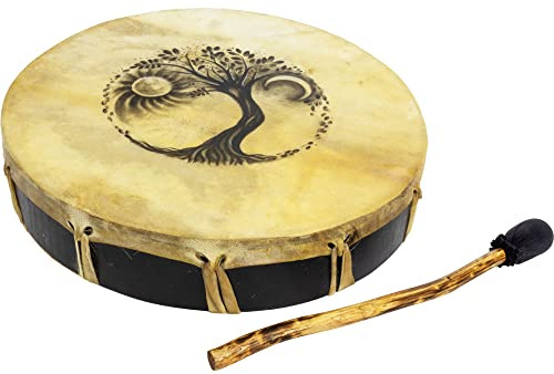 Tambor de marco ceremonial - Árbol de la vida, diámetro de 30,5 cm, incluye batidor, hecho a mano y pintado por artesanos en Bali