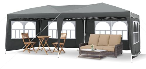 LEMROE Carpa grande desplegable de 3 x 6 m con laterales, tienda de campaña para fiestas, eventos, carpa de camping resistente con carpa impermeable 210D para jardín al aire libre (gris con paredes
