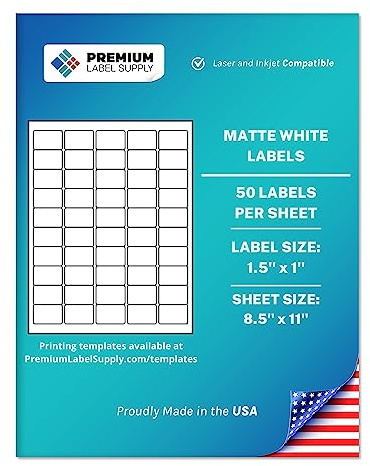 Premium Label Supply White Sticker Barcode Labels – 1.5 x 1 – Laser/Inkjet Compatible – (50 per Sheet), 25 Sheets – 1250 Total Adhesive Labels