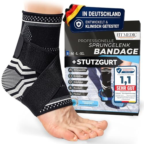 Sprunggelenkbandage [TESTSIEGER 1,1] | Einstellbare Knöchelbandage [Damen & Herren] atmungsaktiv & stützend | Fußgelenkbandage für Achillessehne Schutz vor Umknicken & Verletzung im Sport und Alltag