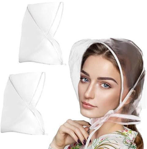 WKRTDY 2 pcs Damen Kopf-Regenhaube mit Visier, wiederverwendbar, wasserdicht aus Kunststoff, weißer Regenhut für Damen, Schützen Sie Ihre Frisur mit Stil!