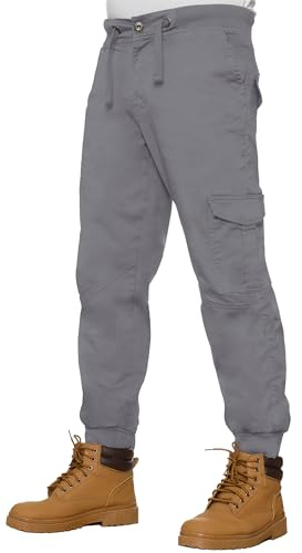 Enzo Mens Cuffed Jeans Cargo Combat Work Casual Jogger Trousers New (UK, Numeric, 32, Regular, Regular, Light Grey)