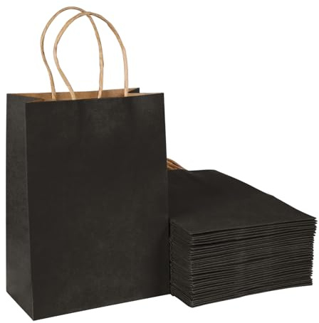 BESCOST 40pcs Sacchetti Regalo di Carta 21 x 27 x 11cm con Manici Buste Regalo per Compleanni, Feste, e Occasioni Speciali（Neri）