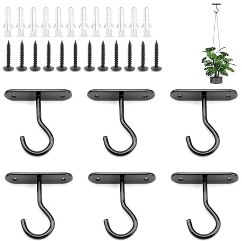 HJIAMA Crochet Suspension Plafond, 6 Lot pour Plantes Suspendues, Crochets avec Vis pour Lanternes, Carillons Éoliens