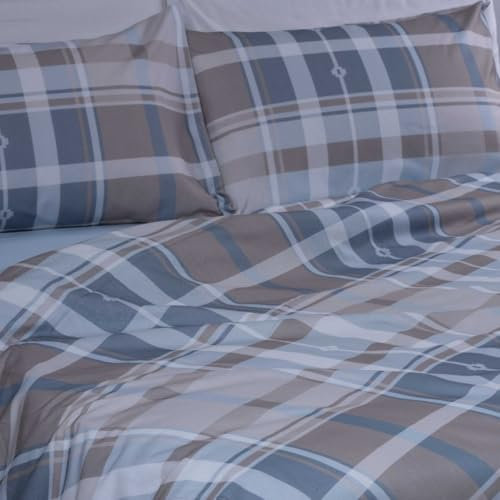 Happidea - Lenzuola Completo Letto, Scozzese geometrico Jasper, Singolo, 4 Pezzi, Cotone 100% Flanella, Prodotto in Italia